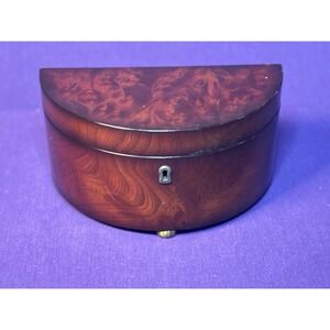 Vintage Bombay Company 2000 Burled Mahogany Brass Footed Half Moon Jewelry Box
